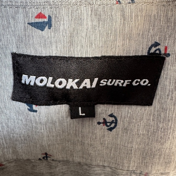 Molokai Surf Co Men's Allover Boat & Anchor Short Sleeve Button Shirt Gray Large - Picture 2 of 13